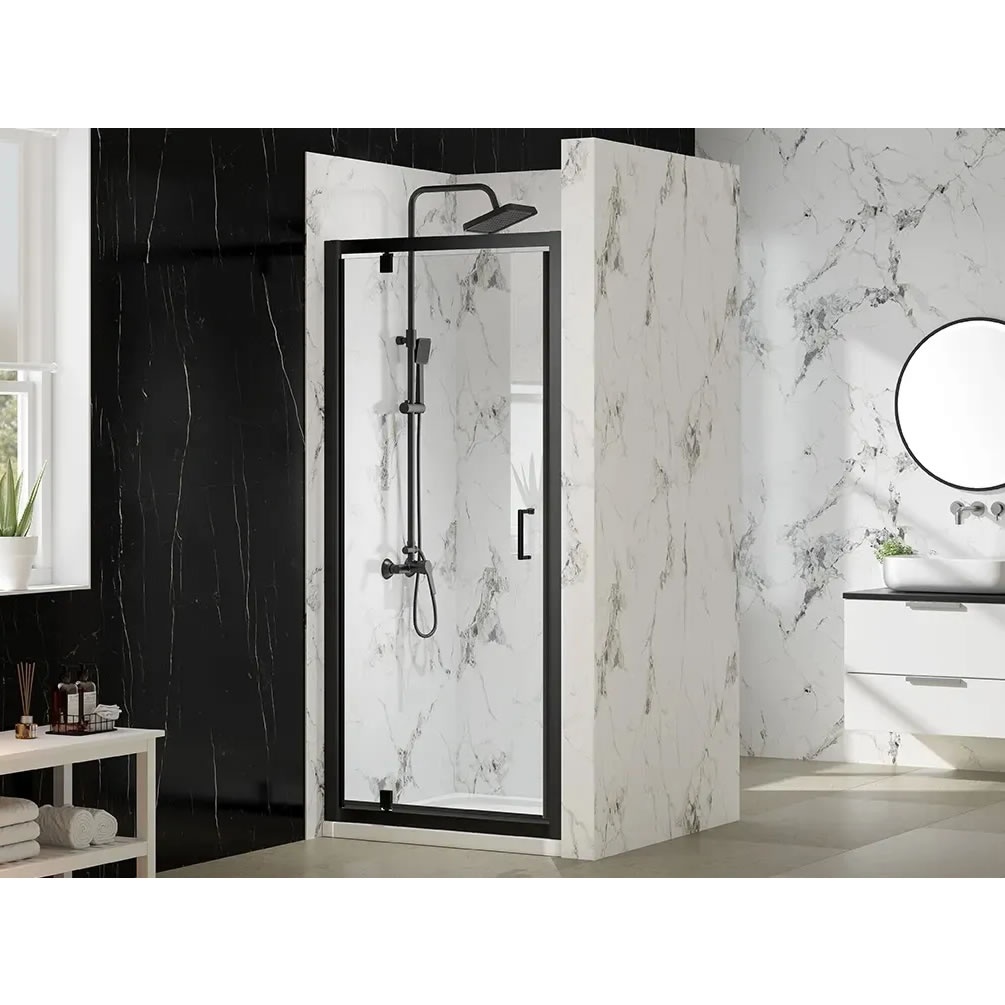 Lifestyle image of Merlyn Mbox 900mm Matt Black Pivot Shower Door